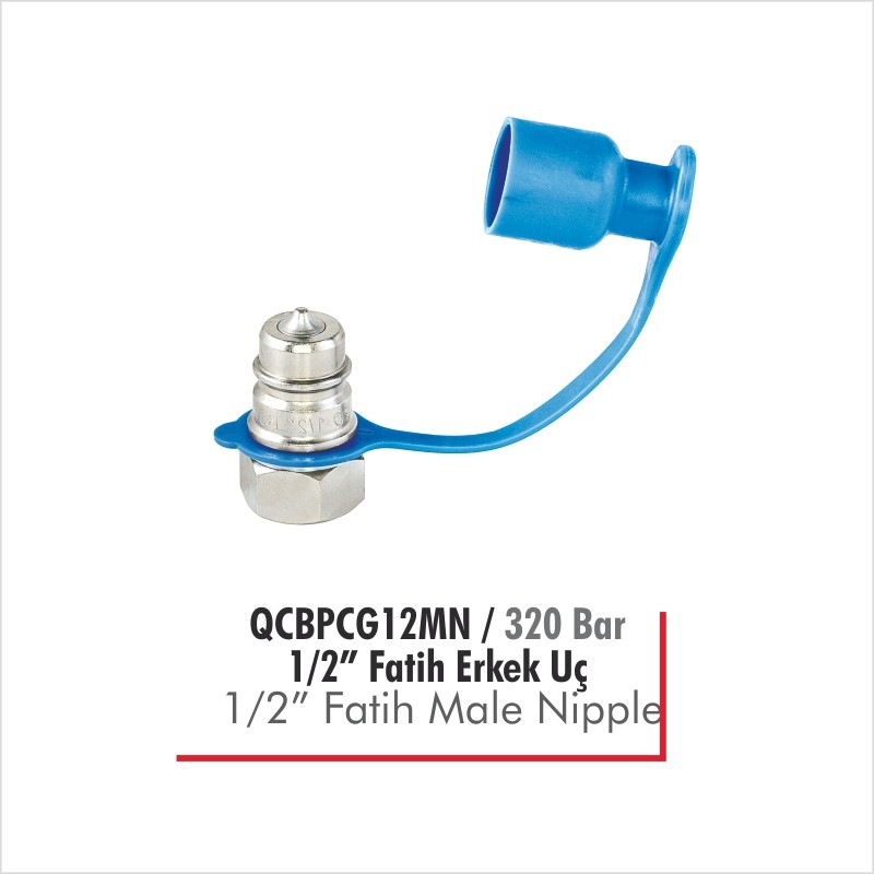 QCBPCG12MN 1/2” BSP Hidrolik Otomatik Rekor -Erkek “Plastik Kapaklı” 310 Bar