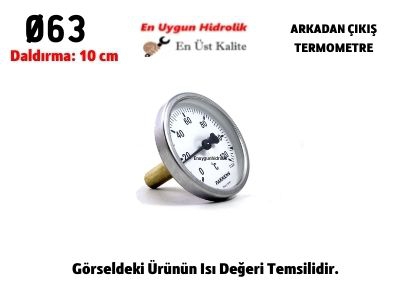 Ø63 0-120 °C Termometre Daldırma Boyu 10 cm Arkadan Bağlantılı G 1/2