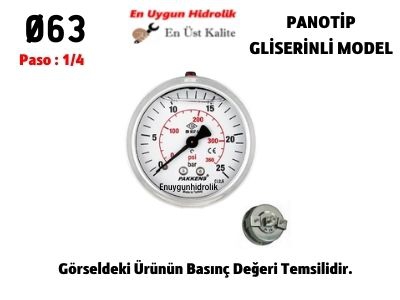 Ø63 16 Bar ARKADAN ÇIKIŞLI PANO TİP GLİSERİNLİ MANOMETRE