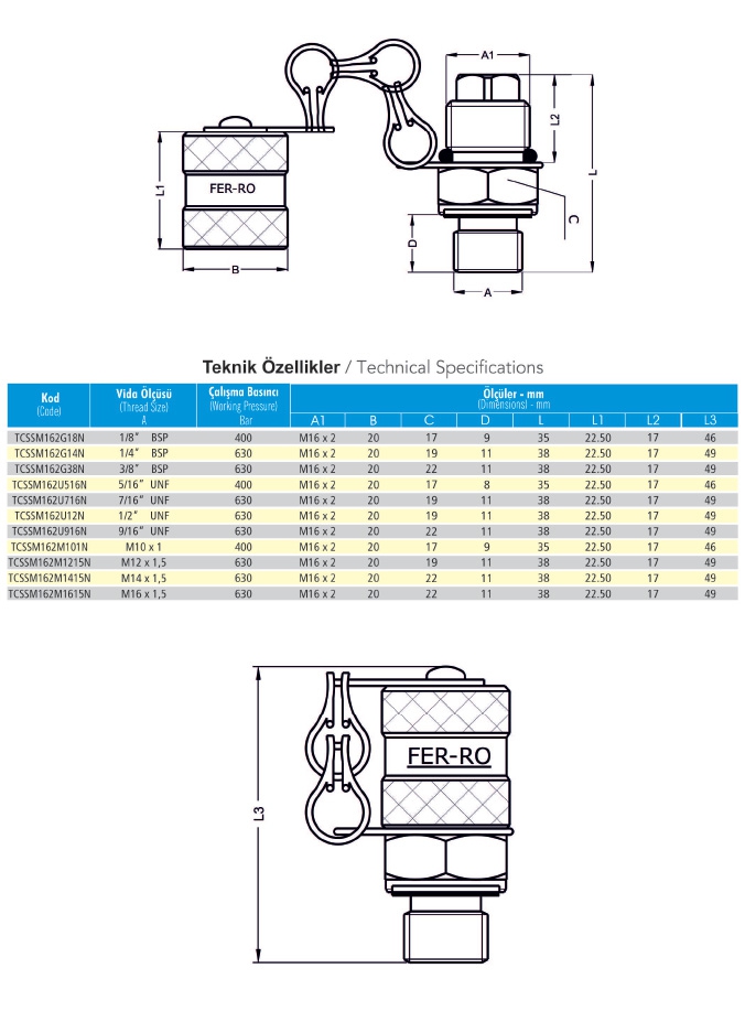 TCSSM162M1415N M16x2 - M14 x 1,5 Hidrolik Paslanmaz Manometre Test Rekoru 630 Bar